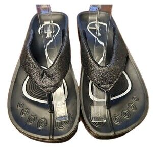 Aerothotic Womens Comfort Orthotic Flip Flop thong Sandals Black Crystal, Sz 9.5